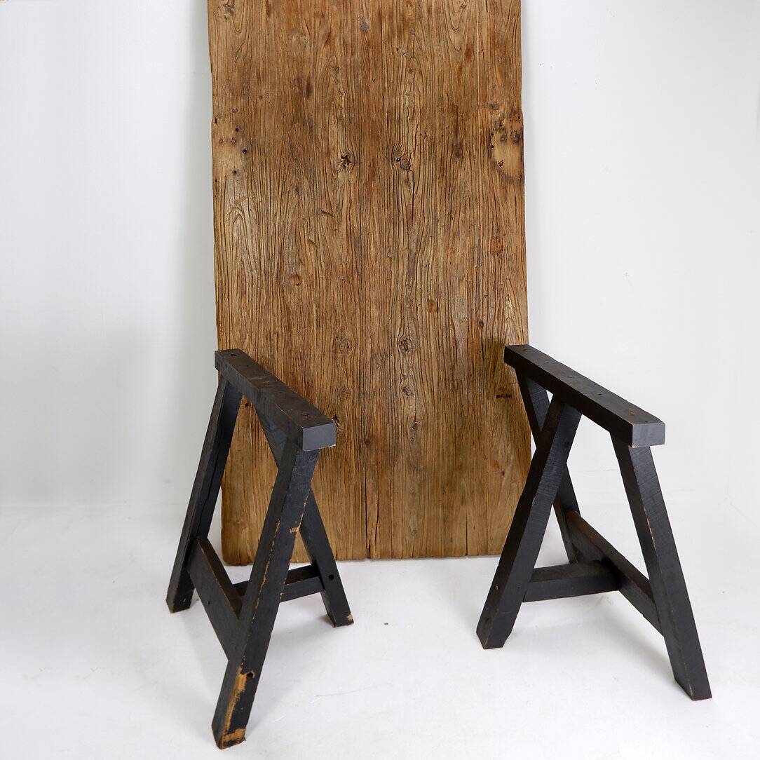 Large dining table wooden doors top mounted on black handles