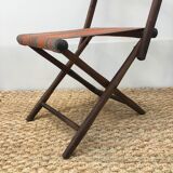 Chaise pliante ancienne en bois et tissu
