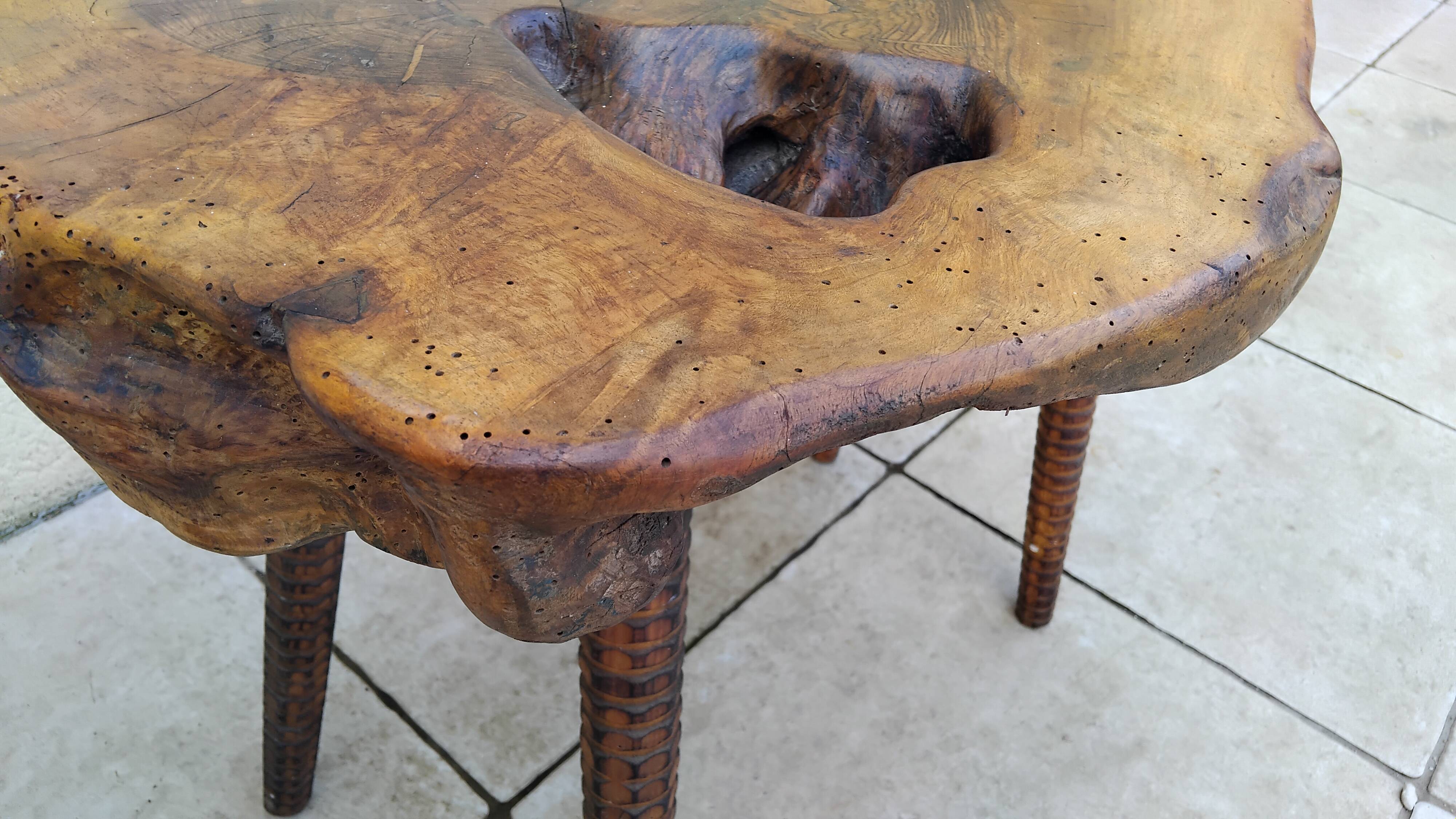 Vintage brutalist coffee table in solid walnut wood