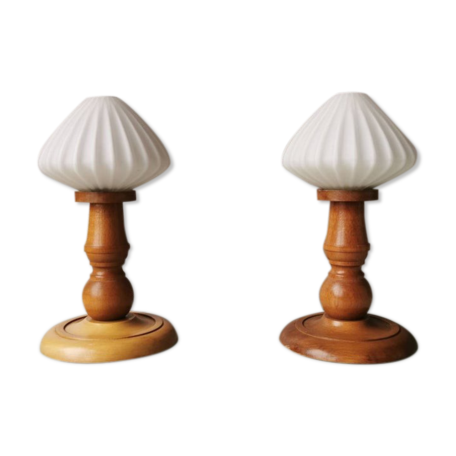 Set of 2 vintage 70s wooden table lamps