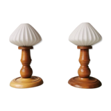 Set of 2 vintage 70s wooden table lamps