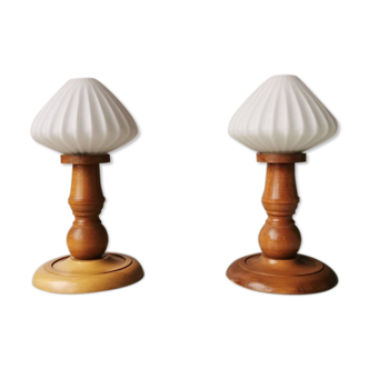 Set of 2 vintage 70s wooden table lamps