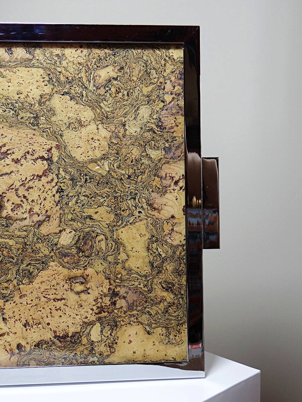 Mid-century chic chrome, cork and glass tray from the 70s