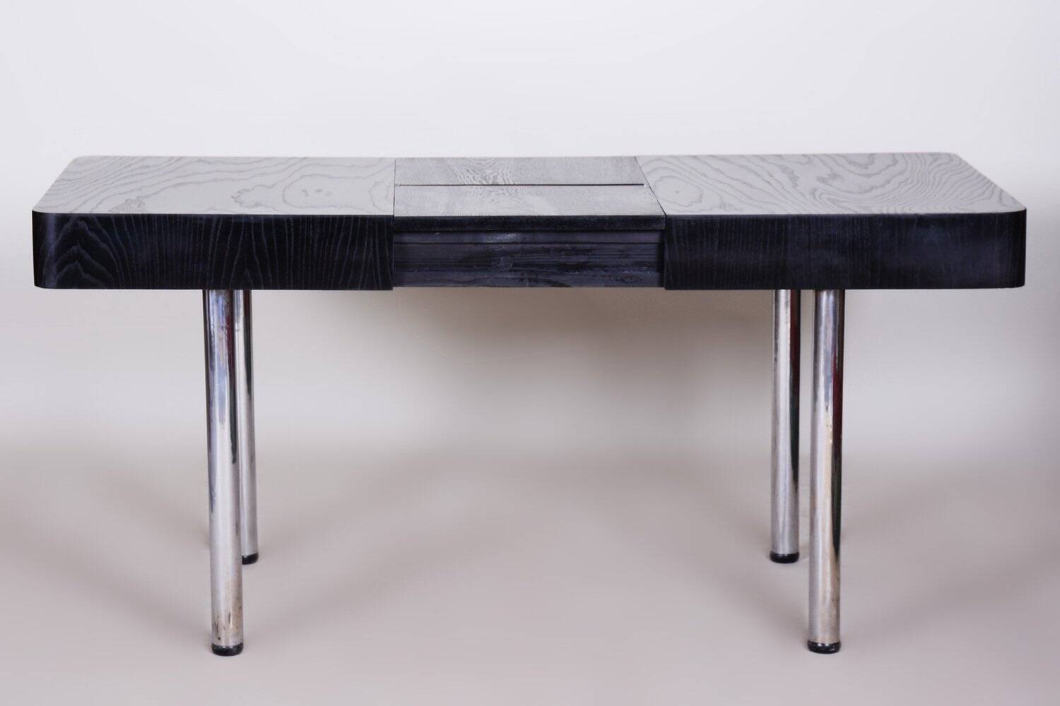 Bauhaus Extendable Dining Table in Oak Veneer and Chrome, 1930s