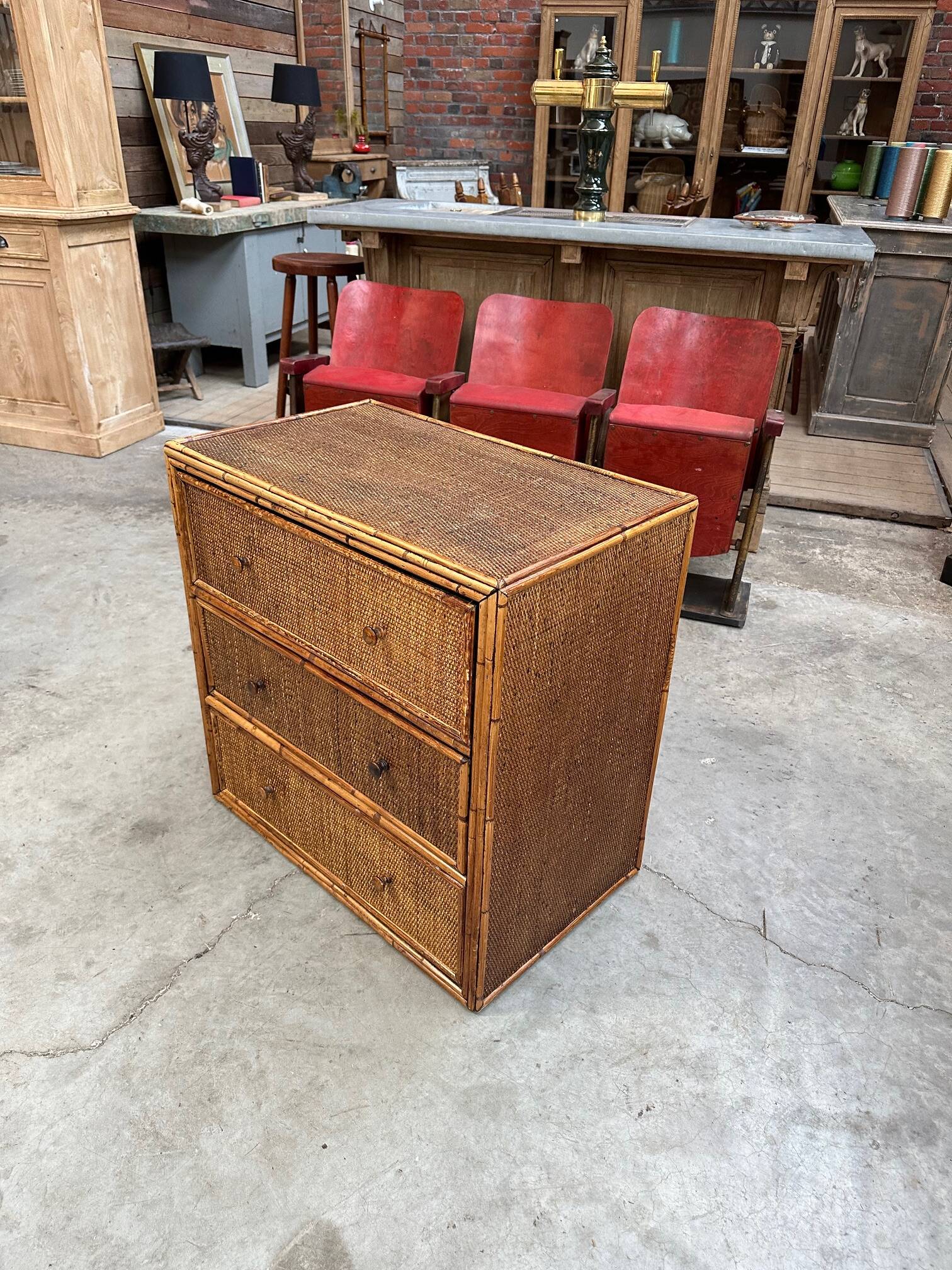 1960s rattan chest of drawers