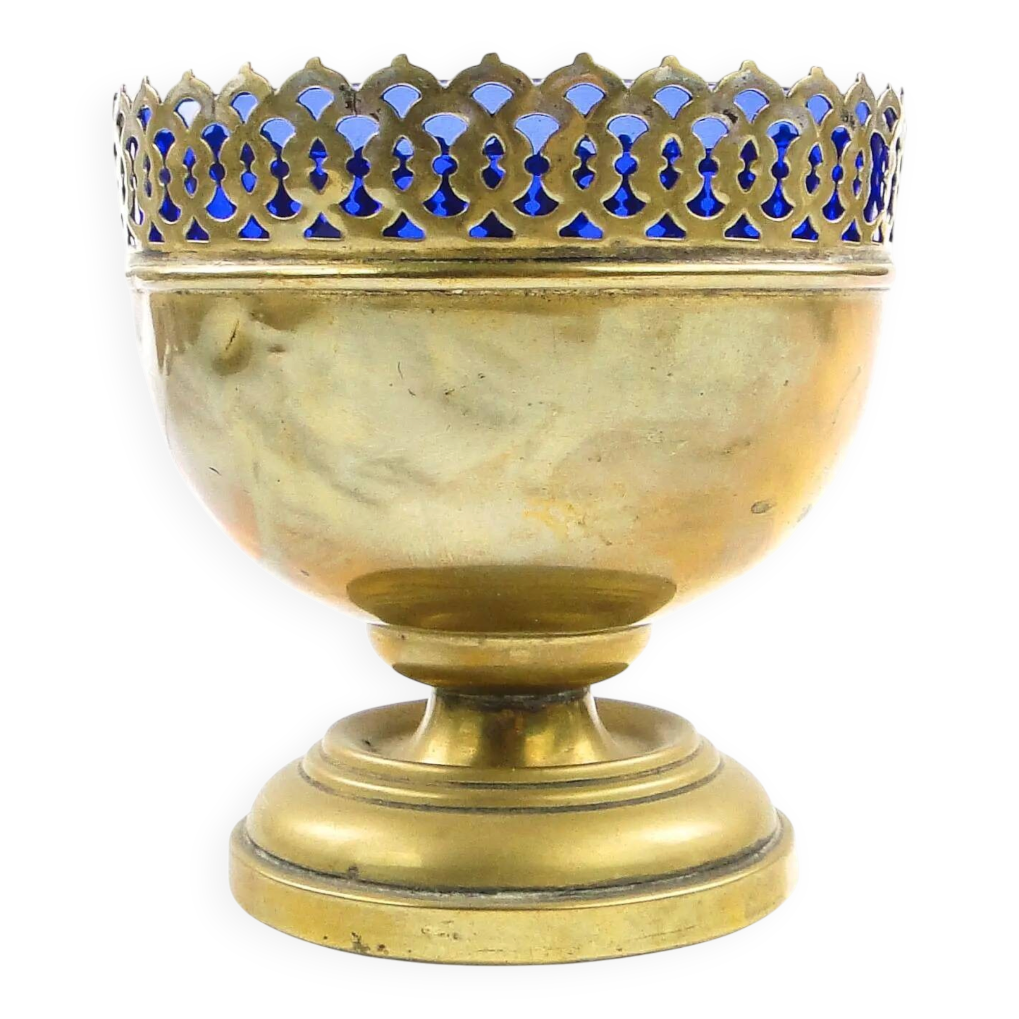 Art Nouveau sugar bowl, brass, cobalt glass, Sweden, early 20th century