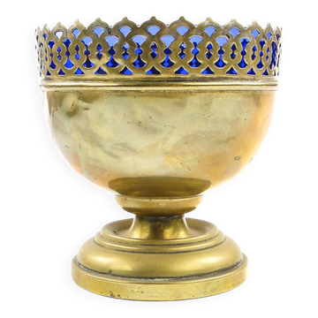 Art Nouveau sugar bowl, brass, cobalt glass, Sweden, early 20th century