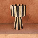 Black and white striped raffia table lamp