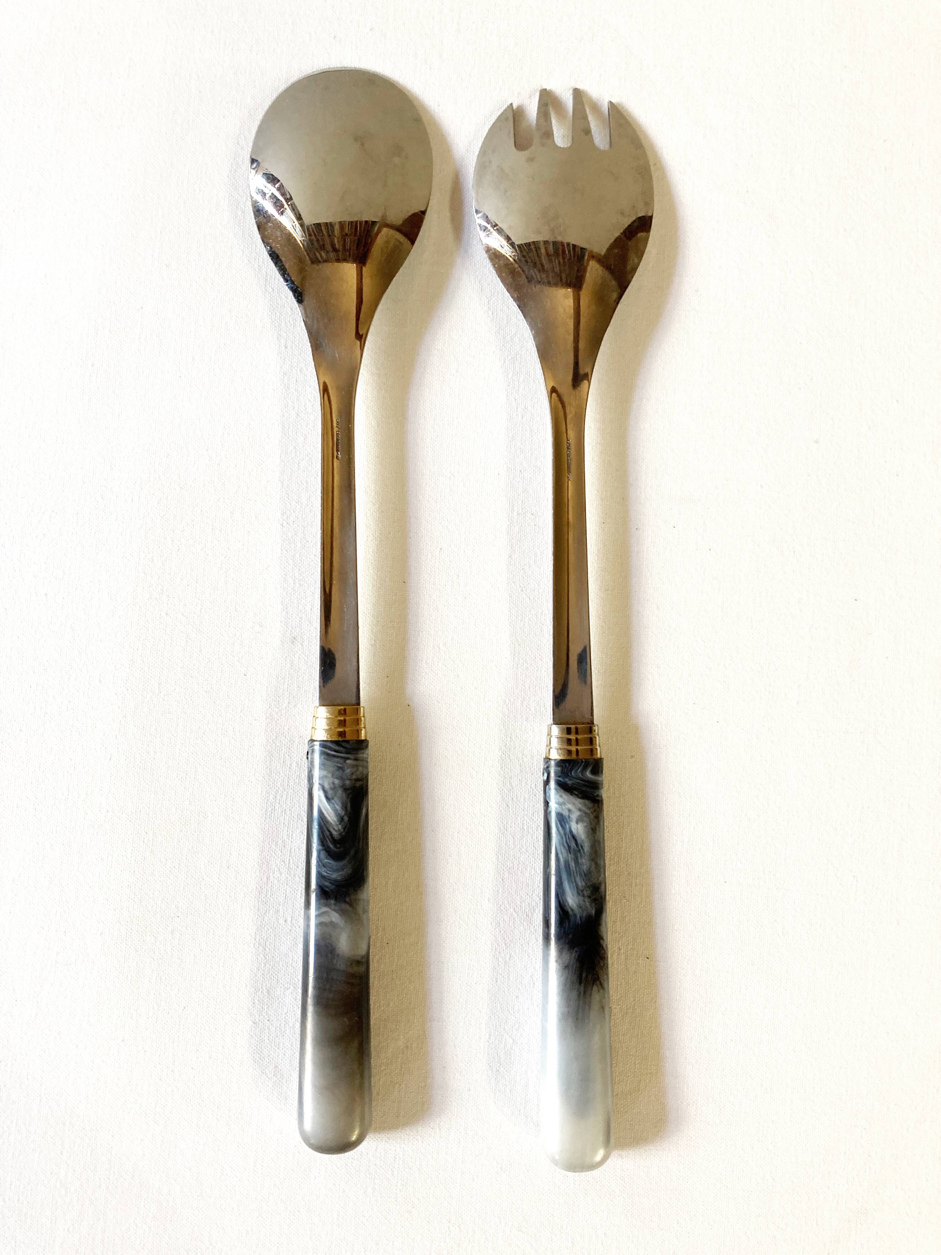 Stainless steel and bakelite serving cutlery, Guy Degrenne