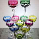 Set of 6 Val Saint Lamb crystal colored wine glasses