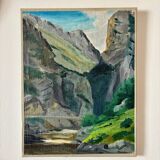 Peinture à l'huile sur toile "Falaise et rivière" n°44