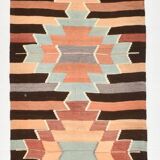 Vintage Kilim Rug, Geometric Zigzag Pattern in Earthy & Pastel Tones