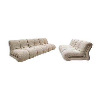 Mid-century modular cream fabric sofa