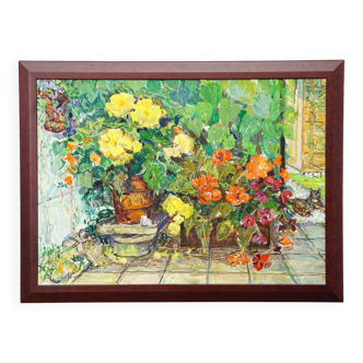 Impressionist oil painting of a garden, Alexander Michael 1996