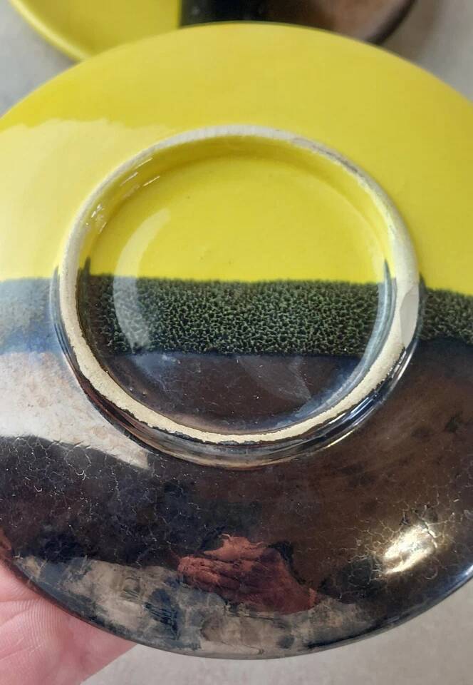 Set of 5 cups + saucers, two-tone ceramic, Luc Lucchesi, by Vall