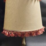 Desk lamp with brass base and lampshade with trimmings