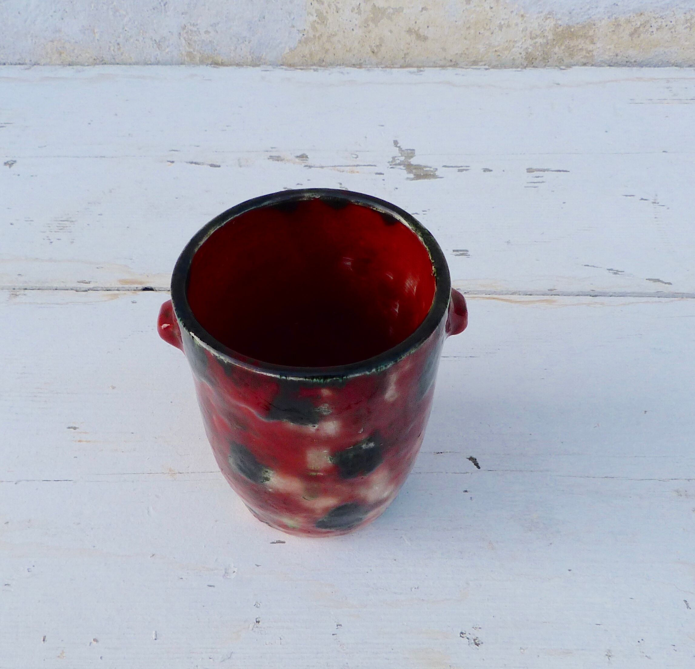 Pot ceramic enamelled spotted drips