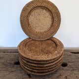 Set of 7 presentation plates in wicker rattan cannage