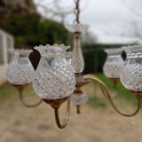 Ceiling chandelier with 5 tulip branches, diamond tip, brass style, 1950s