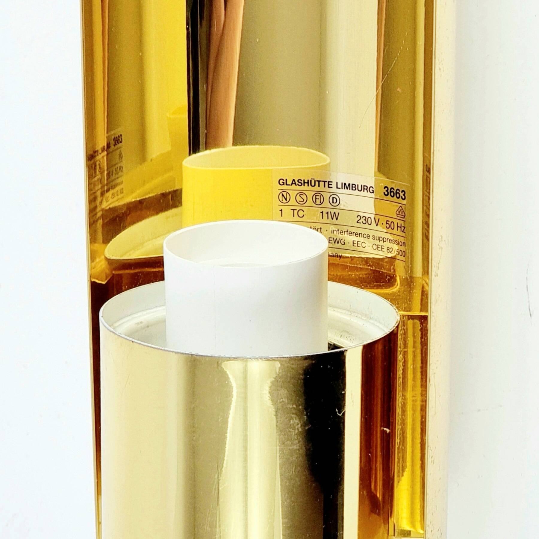 Pair of Hollywood Regency Wall Lights Brass & Opaline Glass Limburg, 1970s