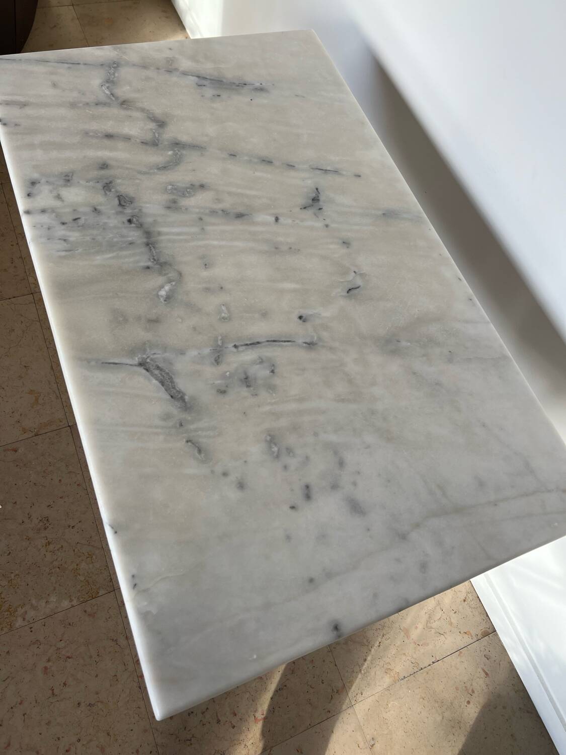 White marble bistro table, cast iron legs