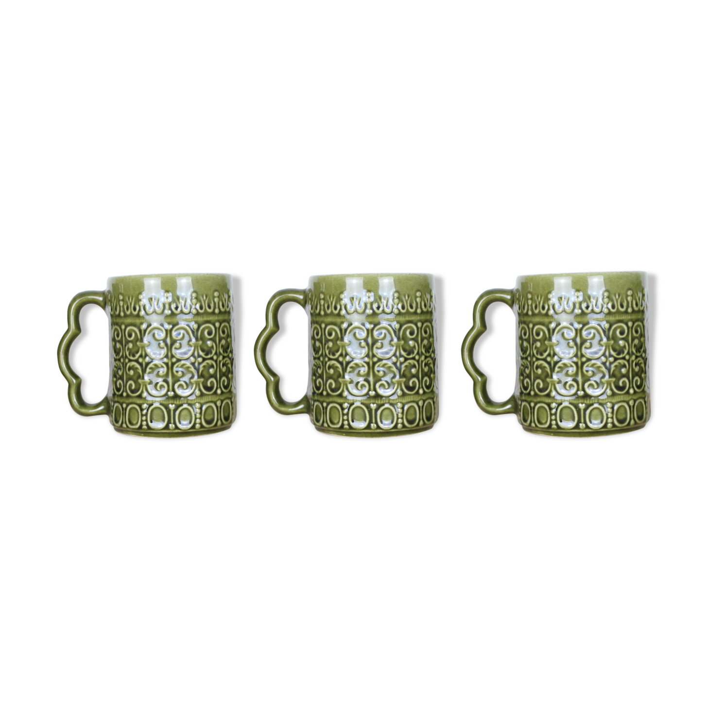 Set of 3 mugs in green ceramic