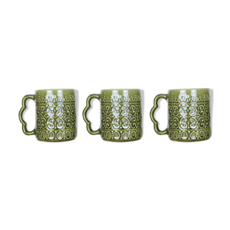 Set of 3 mugs in green ceramic