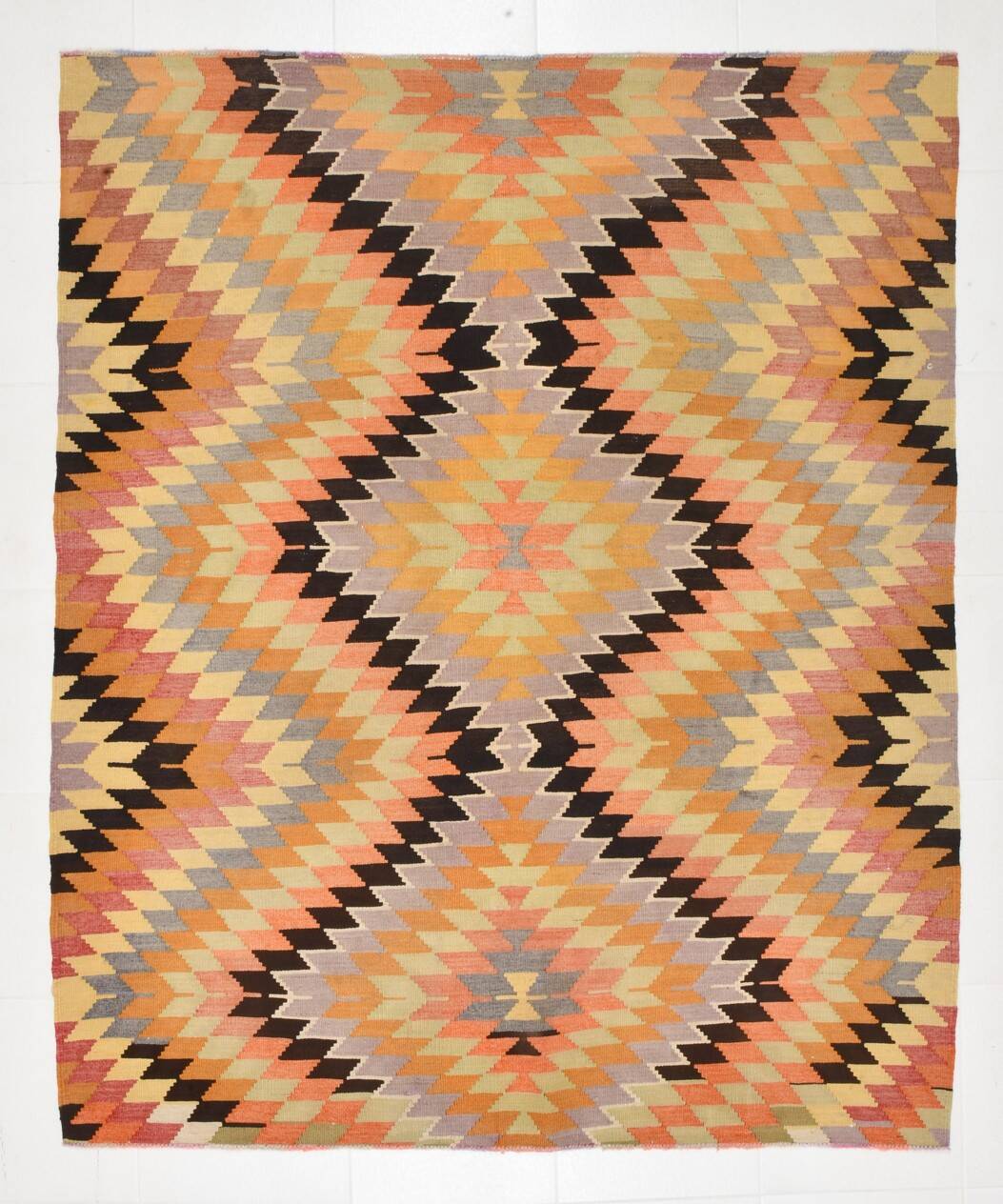 180x218Cm Geometric Style Kilim Rug, 6x7 Rugged Carpet