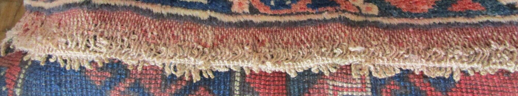 Carpet point knotted velvet wool blue red white 124 cm x 202 cm vintage