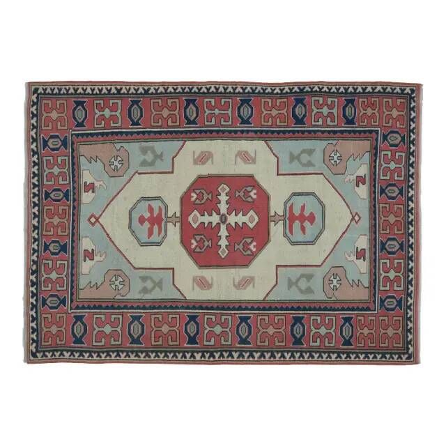 1970s Vintage Turkish Handmade Wool & Cotton Pink Area Rug 175x265