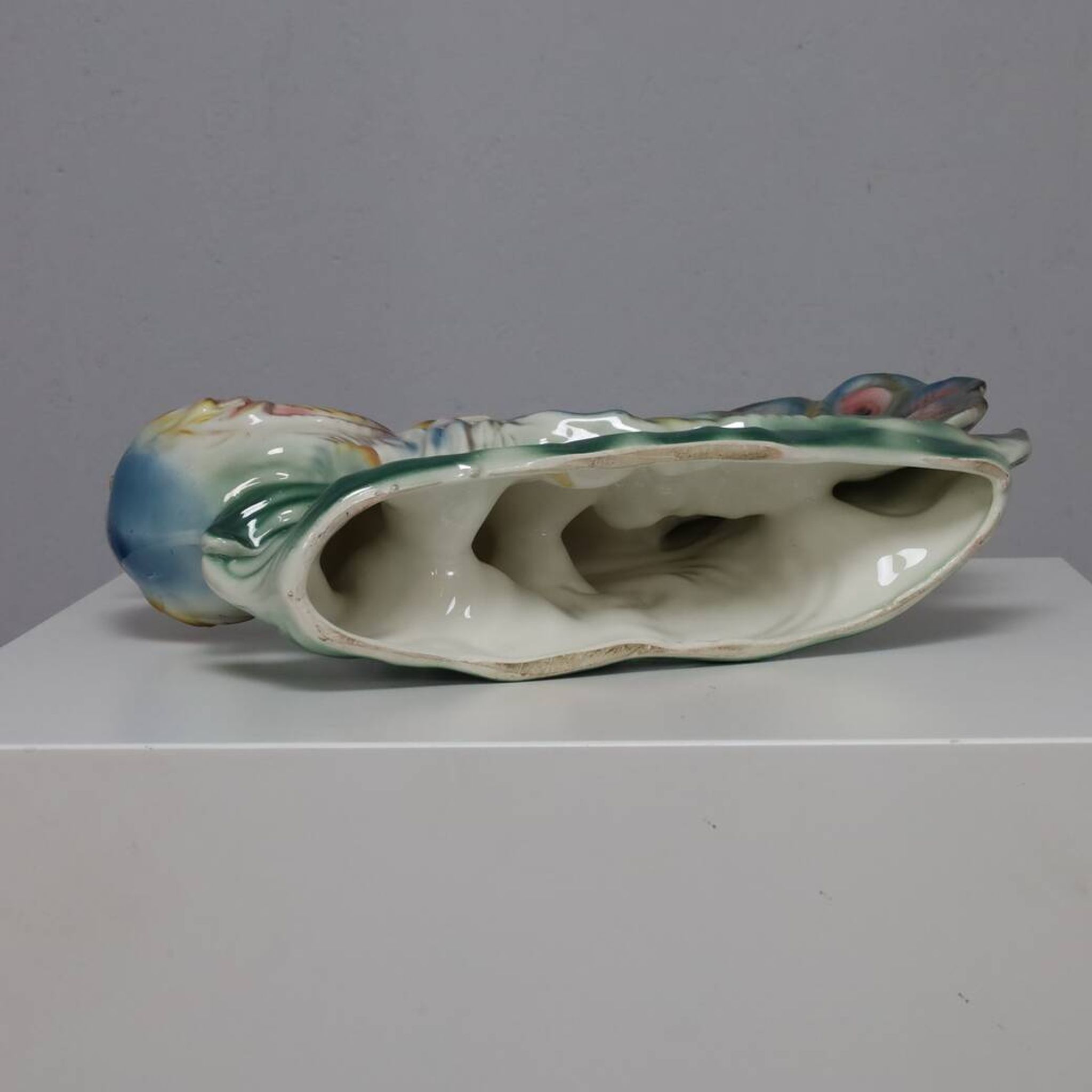 Italian Ceramic Sculpture with two Peacocks, 1960s hand-painted
