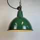 Industrial green enamel factory lamp with cast iron top, 1960s