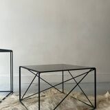 Isosceles coffee table in wired metal and black smoked glass, Max Sauze design 1970