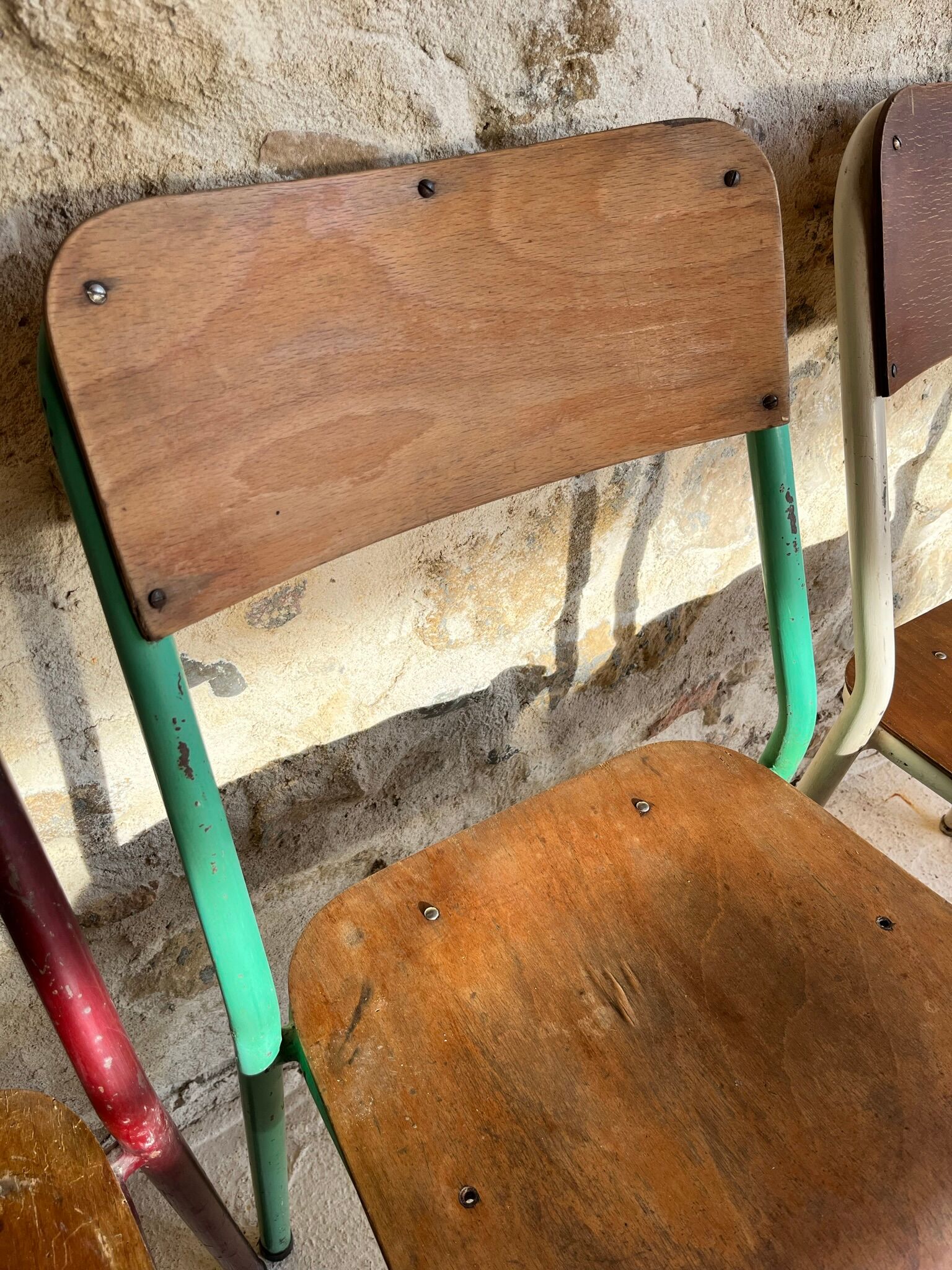 Set of 4 mismatched old school style chairs