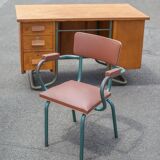 School teacher's chair in imitation leather and tubular metal