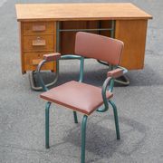 School teacher's chair in imitation leather and tubular metal
