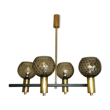 Vintage metal painted chandelier, brass and glass.