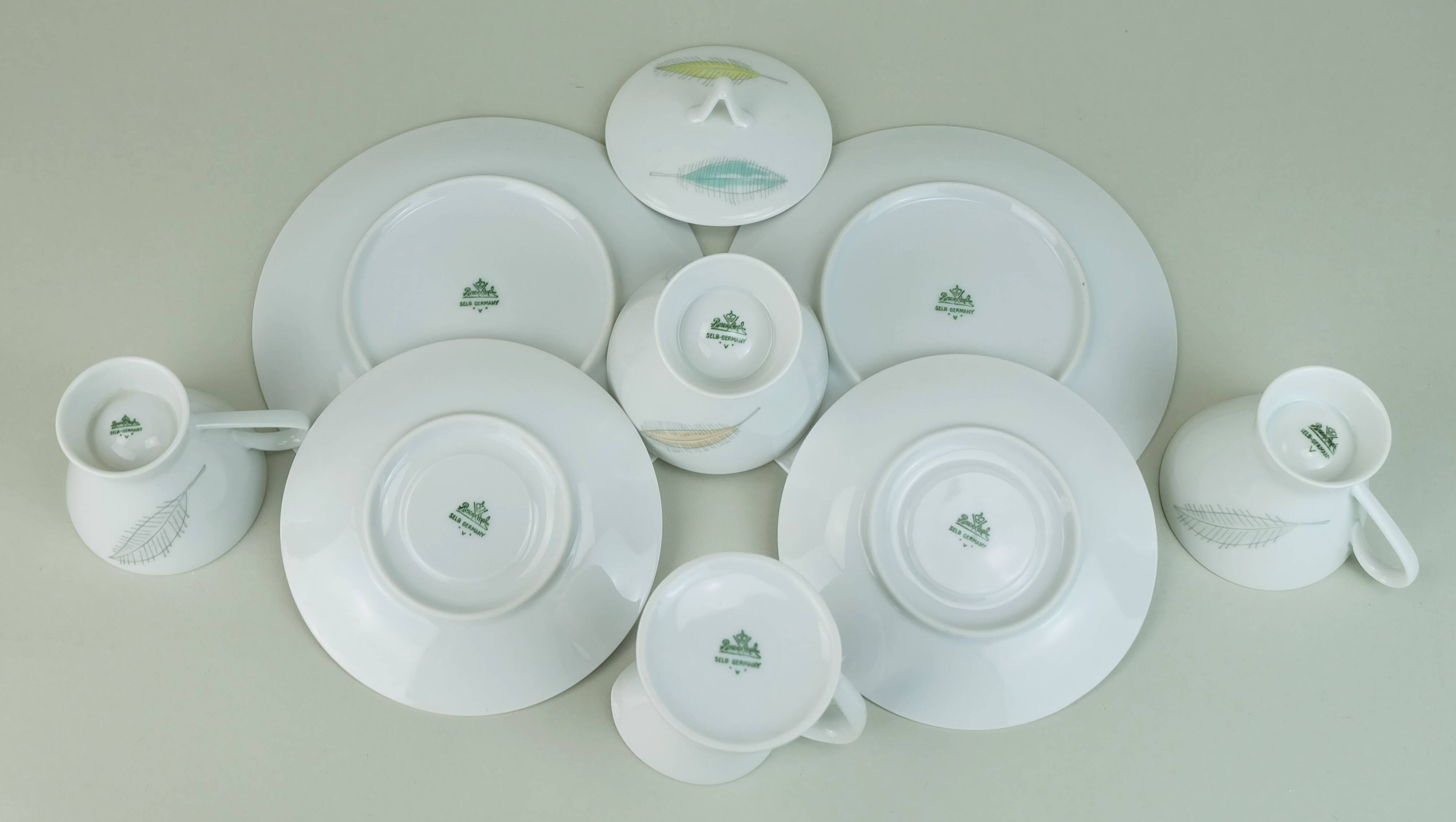 8-piece MOCHA SET rosenthal form 2000 raymond loewy decor falling leaves