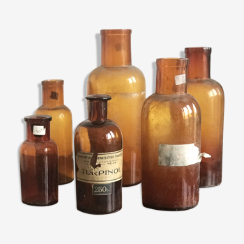 Set of 6 amber glass pharmacy jars