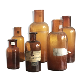 Set of 6 amber glass pharmacy jars