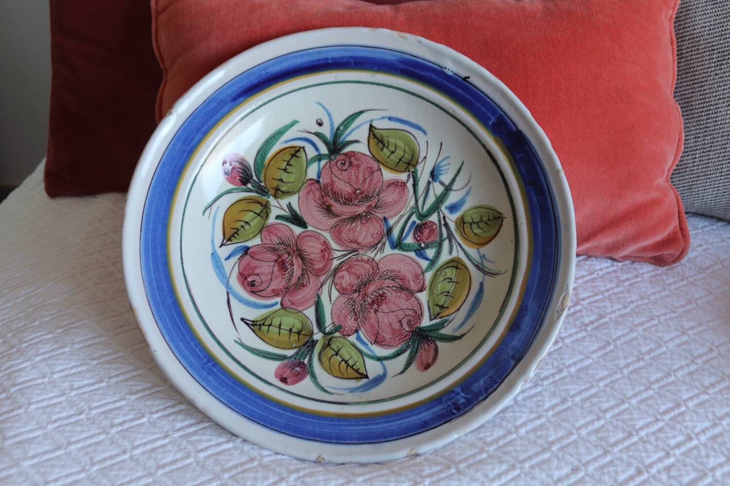 Large old ceramic and rose dish