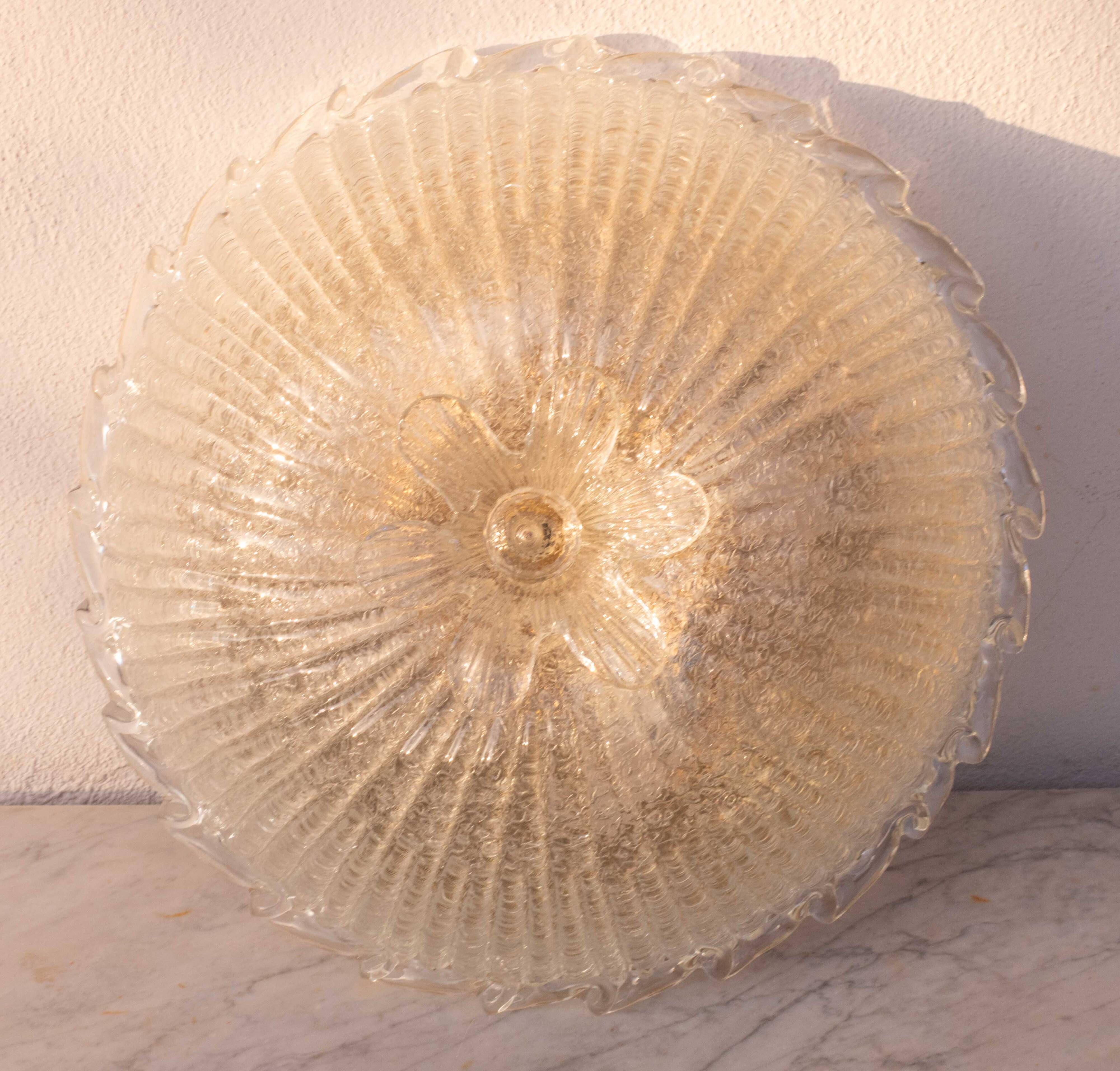 Italian Transparent Murano Glass Ceiling with Flower