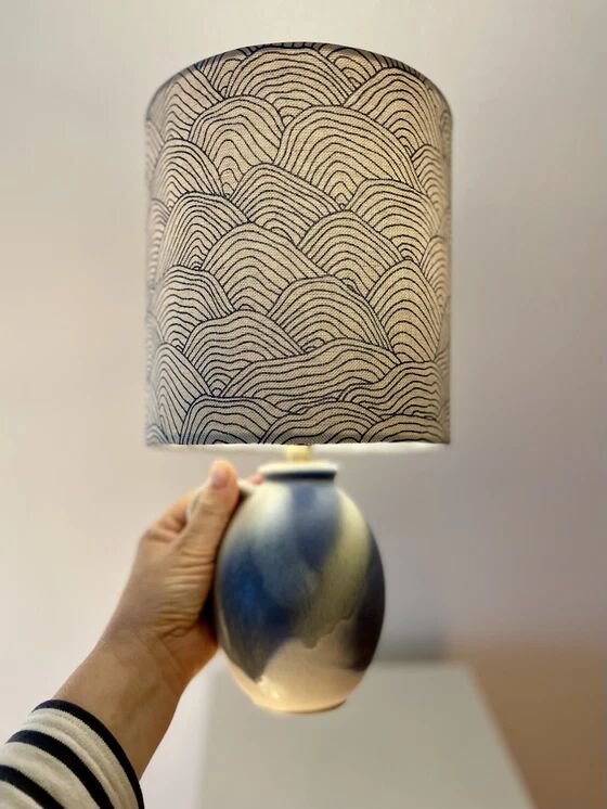 Small wireless West German pottery vase lamp with Japanese shade.