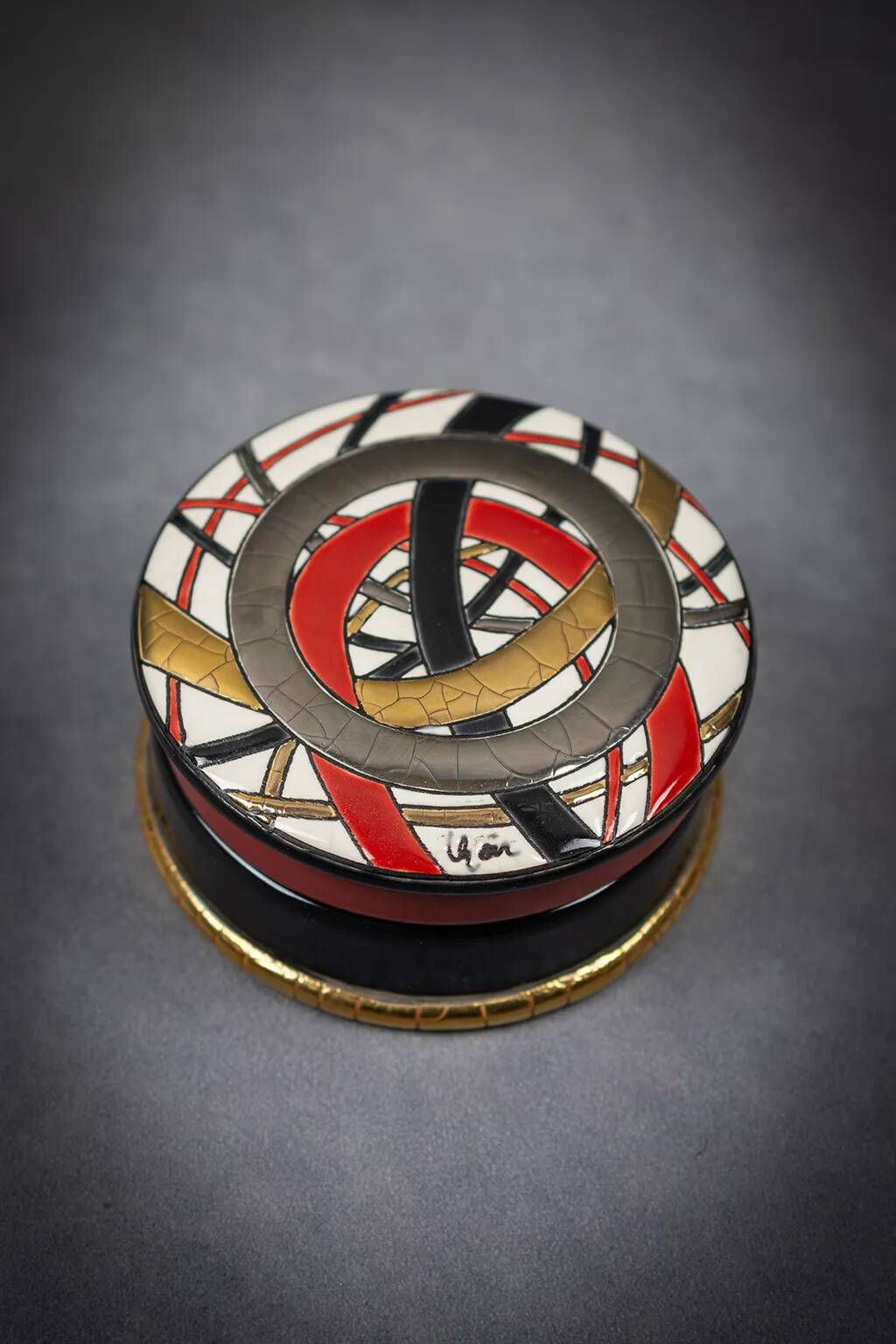 Round Roller Coaster Box in Longwy Enamel by Catherine Lhoir