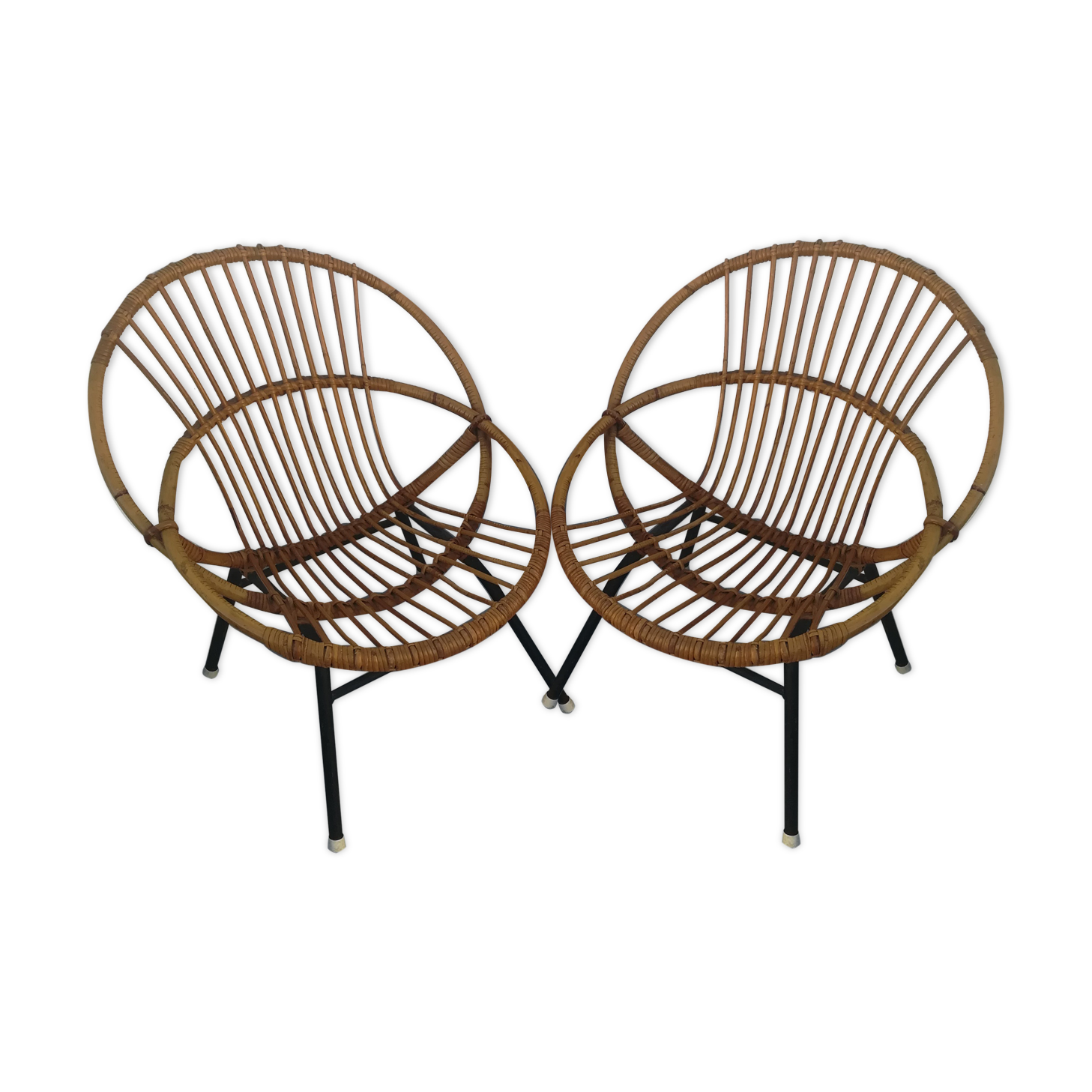 Pair of rattan basket armchairs