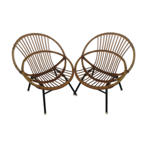 Duo de fauteuils corbeille en rotin