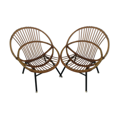 Duo de fauteuils corbeille en rotin