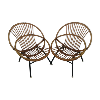 Duo of rattan basket chairs