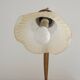 French vintage gold coloured metal & wood table lamp decorative glass shade