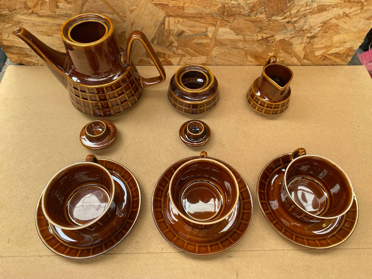 Antique PRUSZKOW Ceramic Brown & Gold Vintage Tea Service #B279